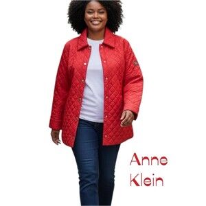 Anne Klein Red Quilted Puffer Jacket Coat NWOT Size XXL